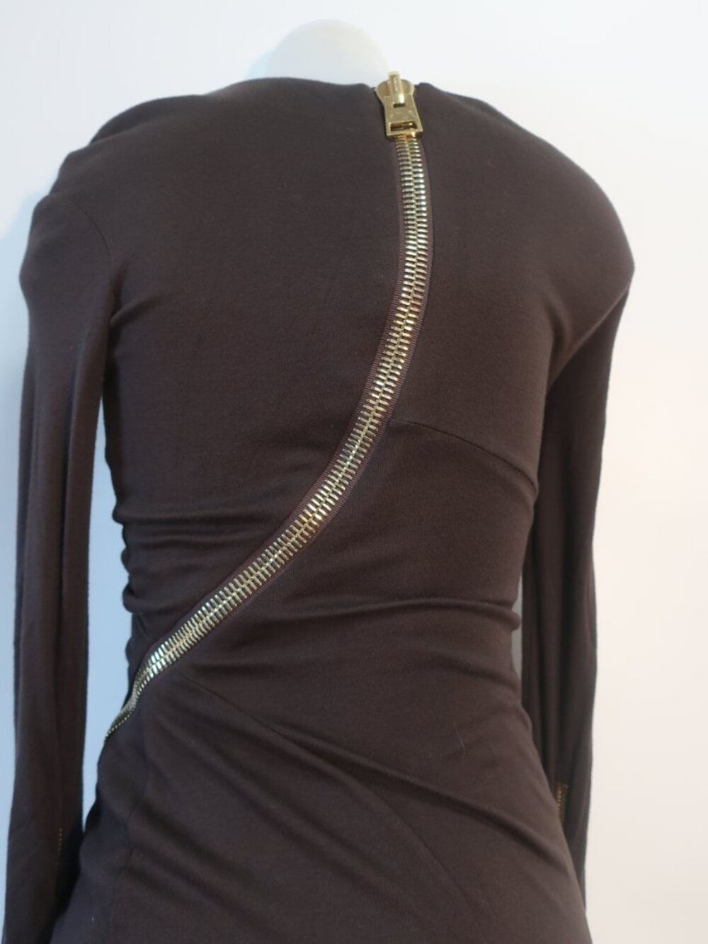 Womens Tom Ford Dark Brown (Item-102) Viscose Wool Ruched Cocktail Dress 40 US/6 - Picture 7 of 16